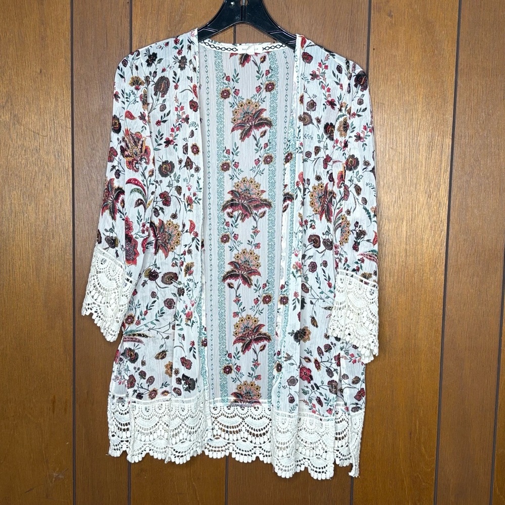 Mason & Belle Womens Kimono‎ Cardigan XS Floral Lace Boho Festival Cottage Fairy